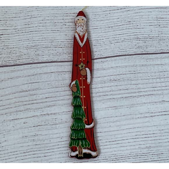 Vintage Wooden Father Christmas Santa Clause Christmas Tree Ornament 6" Tall - Picture 1 of 11